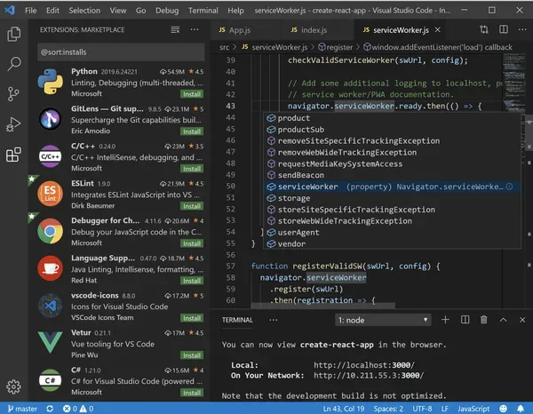 Visual Studio Code интерфейс